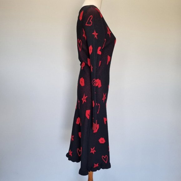 Hi There Karen Walker Black & Red Heart & Lip Print Knit Dress Size S - Picture 4 of 7
